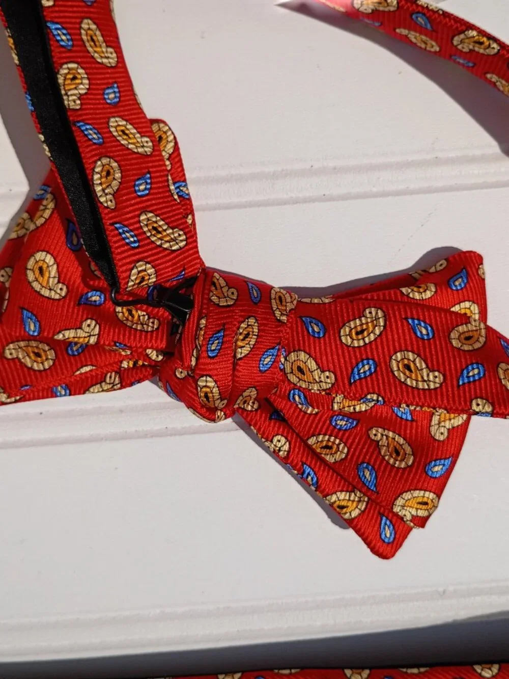NEW R Hanauer Silk Bow Tie and Cummerbund Set Red Yellow Paisley Made in USA Vtg